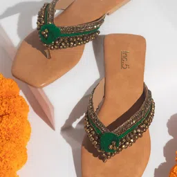 Inc 5 Embellished Open Toe Flats With Ankle Bells-1