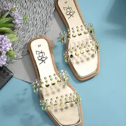 Zebba Embellished Open Toe Flats-53