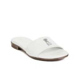 Peach Flores Embellished Leather Open Toe Flats-50