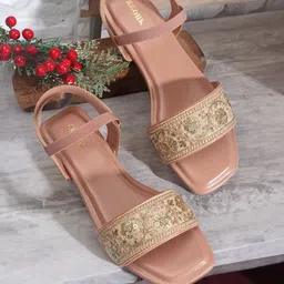 Anouk Pink & Gold-Toned Embroidered Open Toe Flats-17