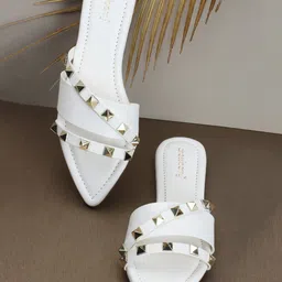 DressBerry White Embellished Open Toe Flats-33