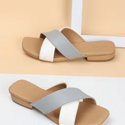 DressBerry Grey Colourblocked Open Toe Flats-image-41