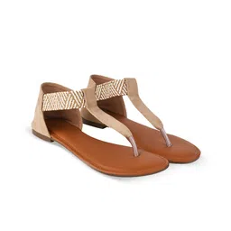Shoetopia Embellished T-Strap Flats With Backstrap image 3
