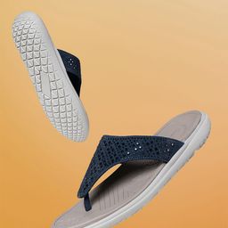 IMPAKTO Women Blue Embellished T-Strap Flats-image-4