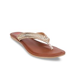Metro Women Gold-Toned T-Strap Flats-image-60