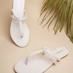 DressBerry White Braided Open Toe T-Strap Flats-image-27