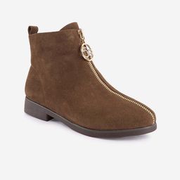 BuckleUp Women Tan Brown Flat Boots-image-4