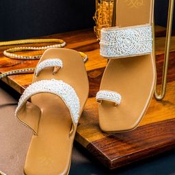 House of Pataudi Embellished One Toe Flats-39