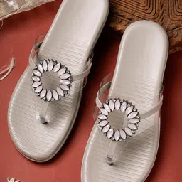 NATSHUZ Women Embellishedb T-Strap Flats-image-87