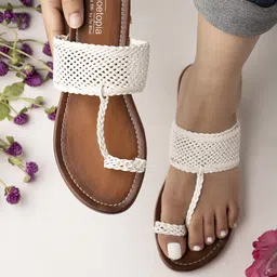 Shoetopia Women White Woven Design One Toe Flats-image-28
