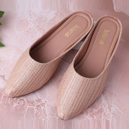 Kiana Women Pink Textured Leather Ethnic Flats-45
