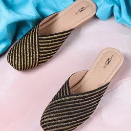 Shezone Women Striped Mules Flats-11