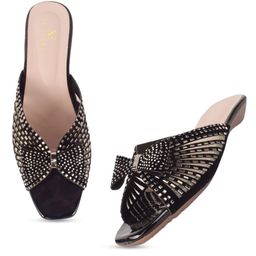 XE Looks Women Black Printed Bows Flats-53