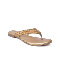 XE Looks Women Gold-Toned T-Strap Flats-29