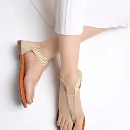 Shoetopia Embellished T-Strap Flats With Backstrap-11