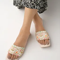 Shoetopia Embroidered Open Toe Flats-14