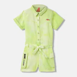 Blue Giraffe Girls Printed Shirt Collar Jumpsuit With Belt-image-53
