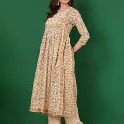 WOMENCLICK Printed Mirror Work  Pure Cotton Panelled A-Line Kurta With Palazzos & Dupatta image 5