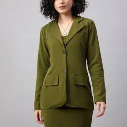The Roadster Lifestyle Co Olive Green Shoulder Straps Top With Skirt & Blazers-picture-17