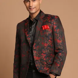 VASTRAMAY Men Maroon Self-Design Single-Breasted Blazers-image-55