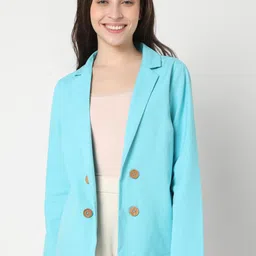 Vero Moda Women Blue Solid Single-Breasted Casual Blazer-picture-29