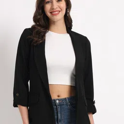 Zastraa Black Single-Breasted Peaked Lapel Collar Casual Blazer-picture-13