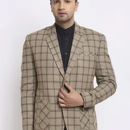 KLOTTHE Men Brown Checked Slim-Fit Single-Breasted Formal Blazer-picture-19
