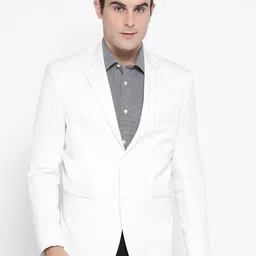 Luxrio Men White Solid Twill Slim Fit Single-Breasted Formal Blazer-image-72