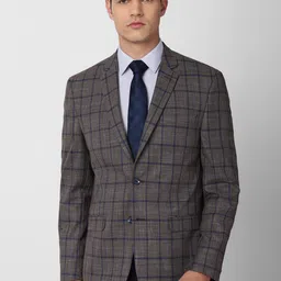 Van Heusen Men Grey Checked Slim-Fit Single Breasted Formal Blazer-image-81