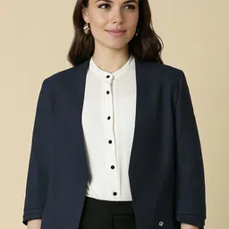 Allen Solly Woman Shawl Collar Open Front Blazer-16