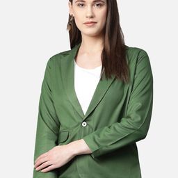 Jompers Women Green Solid Single-Breasted Casual Blazer-picture-19