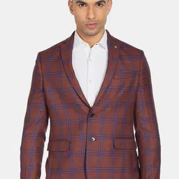 Arrow Men Rust-Brown Checked Single Breasted Formal Blazer-picture-22