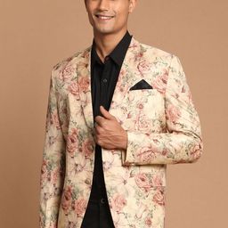 VASTRAMAY Men Brown  Printed Single-Breasted  Blazers-picture-52