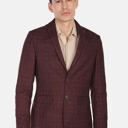 Arrow Men Maroon Checked Single Breasted Blazer-image-24