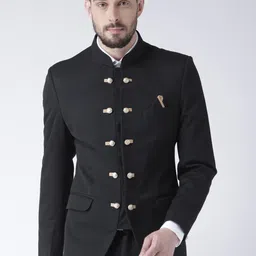 Hangup Men Black Solid Bandhgala Blazer-image-95