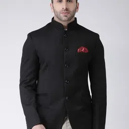Hangup Men Black Solid Formal Polyester Viscose Blend Bandhgala Blazer-picture-56