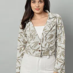 Chemistry Printed Crop Single-Breasted Blazers-picture-54