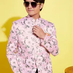 VASTRAMAY Teen Boys Pink Floral Printed Jodhpuri Blazer-picture-28