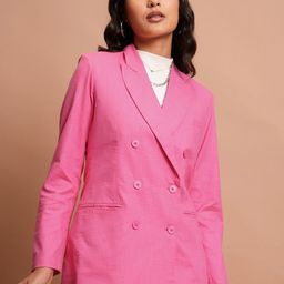 CHIC BY TOKYO TALKIES Pink Notched Lapel Collar Double-Breasted Blazer-42