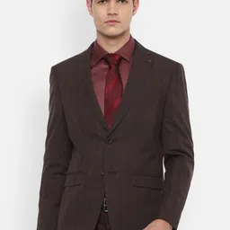 Louis Philippe Men Brown Checked Slim-Fit Single-Breasted Blazer-picture-49