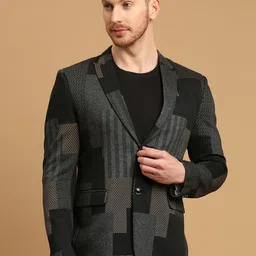 ESSAS club Geometric Printed Slim Fit Single-Breasted Blazer-picture-14