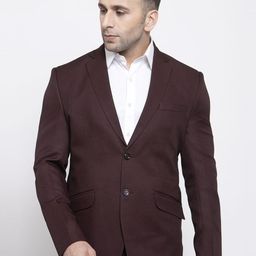 Wintage Men Brown Self-Design Tailored Fit Single-Breasted Blazer-13