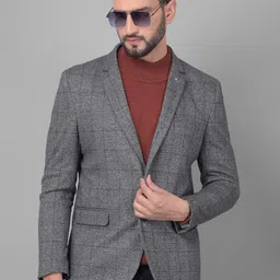 Crimsoune Club Checked Notched Lapel Single Breasted Slim-Fit Casual Blazer-picture-5