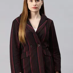 Cottinfab Women Striped Pure Cotton Single-breasted Slim-fit Blazer-36