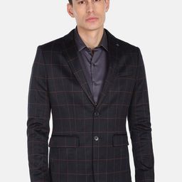 Arrow Men Blue Checked Single Breasted Slim-Fit Blazers-image-68