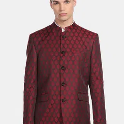 Arrow Men Maroon Printed Bandhgala Blazer-image-21