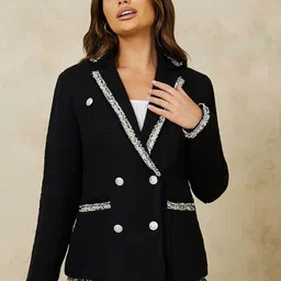 Styli Notched Lapel Collar Double Breasted Tweed Blazer-picture-24