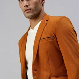 SHOWOFF Men Tan Brown Solid Slim-Fit Single-Breasted Casual Blazers-picture-12
