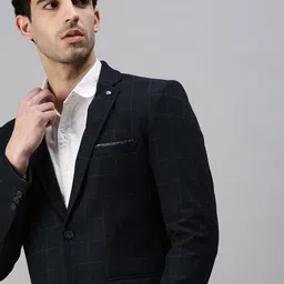 SHOWOFF Men Navy Blue Solid Slim-Fit Single-Breasted Formal Blazers-picture-42