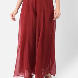 Ojjasvi Women Maroon Flared Georgette Palazzos-image-7